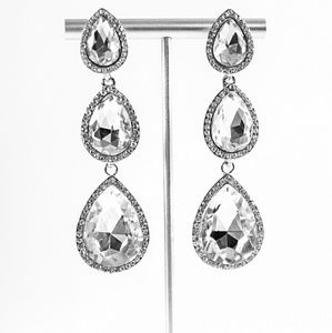 Glam 3 teardrop stone shaped earrings in silver